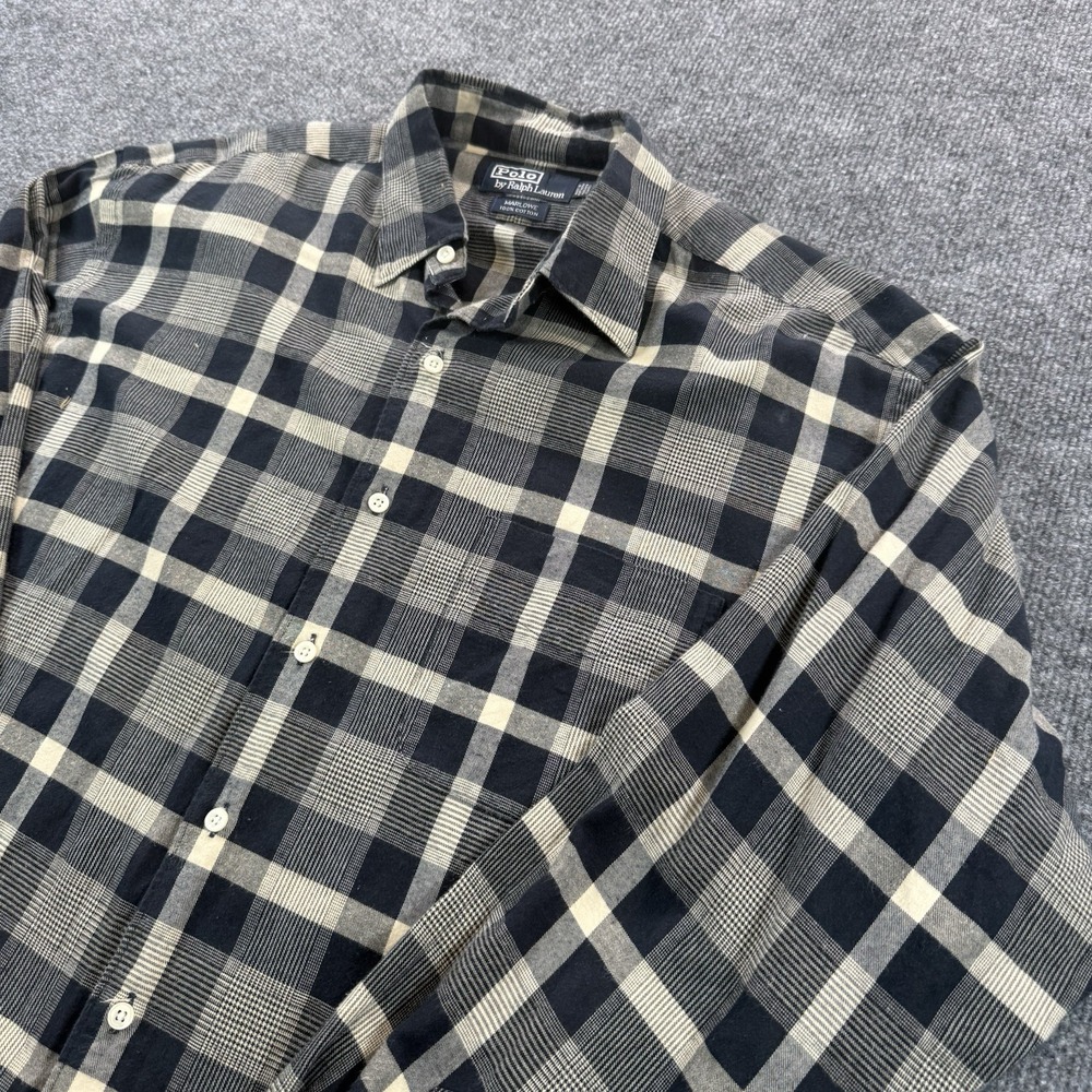 Polo Ralph Lauren Marlowe Shirt Mens Large Vintage Cream Black Plaid Corduroy